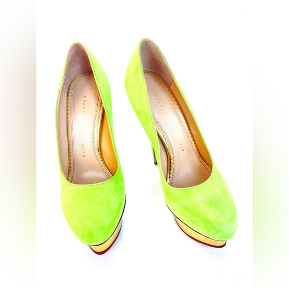 Charlotte Olympia Green Suede Dolly Platform Pumps - Picture 2 of 7